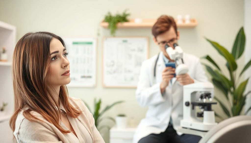 woman consulting with a dermatologist for excessive hair loss